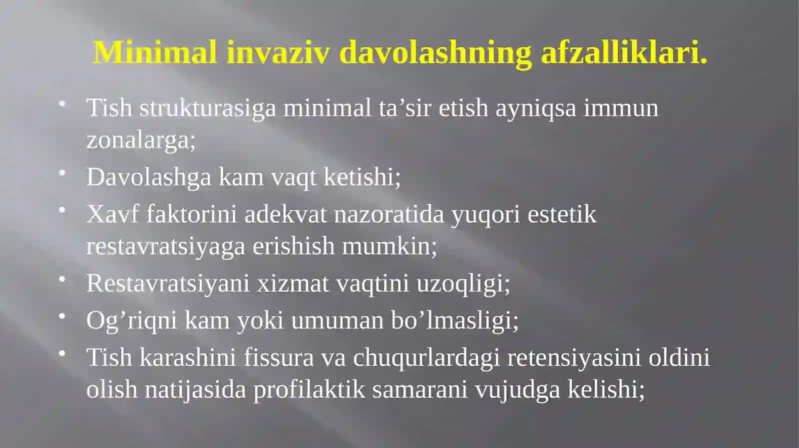Tish qattiq to'qimalarini charxlashning minimal invaziv usullari 2