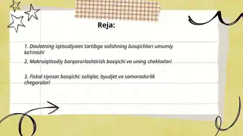 davlatning iqtisodiyotni tartibga solish bosqichlari va samara chegaralari 2