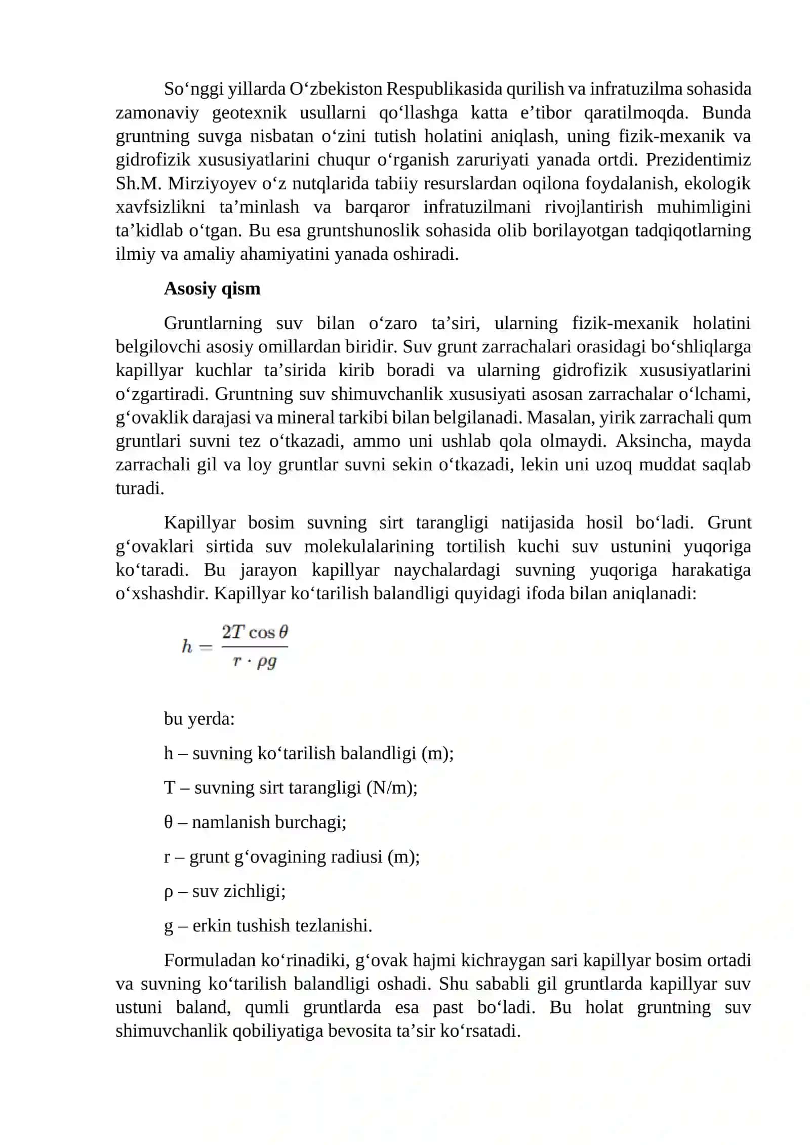 Kapillyar bosimni aniqlash. Gruntning suv shimuvchanlik xususiyati 2
