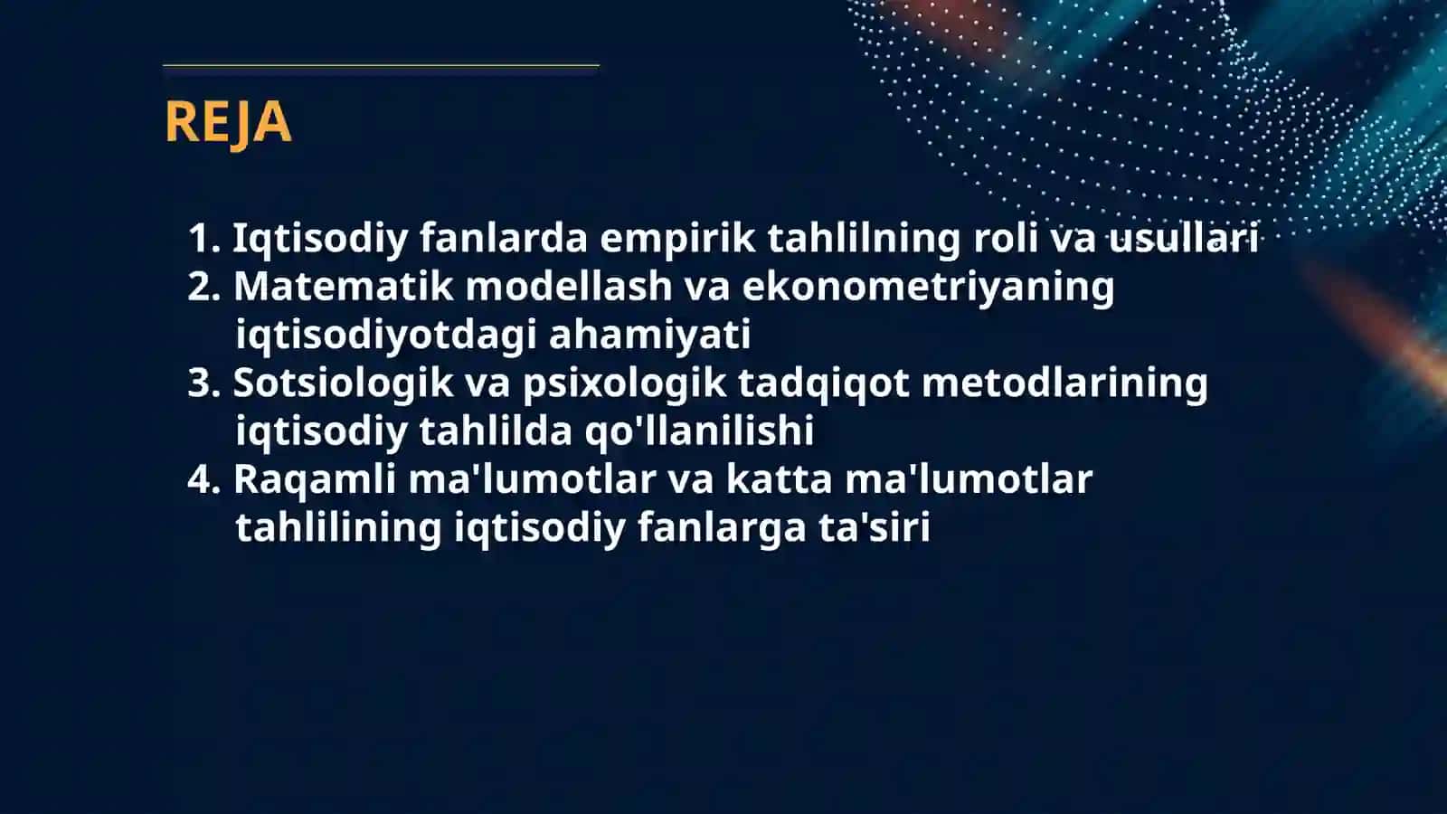 IQTISODIY FANLARNING O'ZIGA XOS TADQIQOT USULLARI 2
