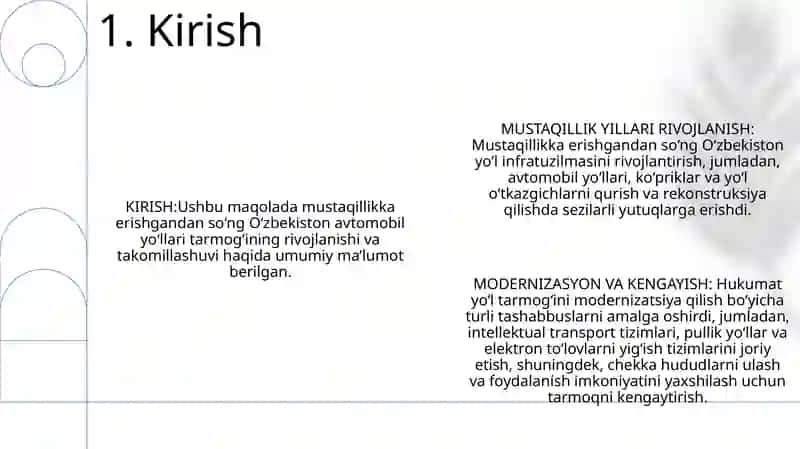 O‘Zbekiston Respublikasi Avtomobil Yo‘Llarining Mustaqillik Yillarida Rivojlanishi Va Takomillashishi 2