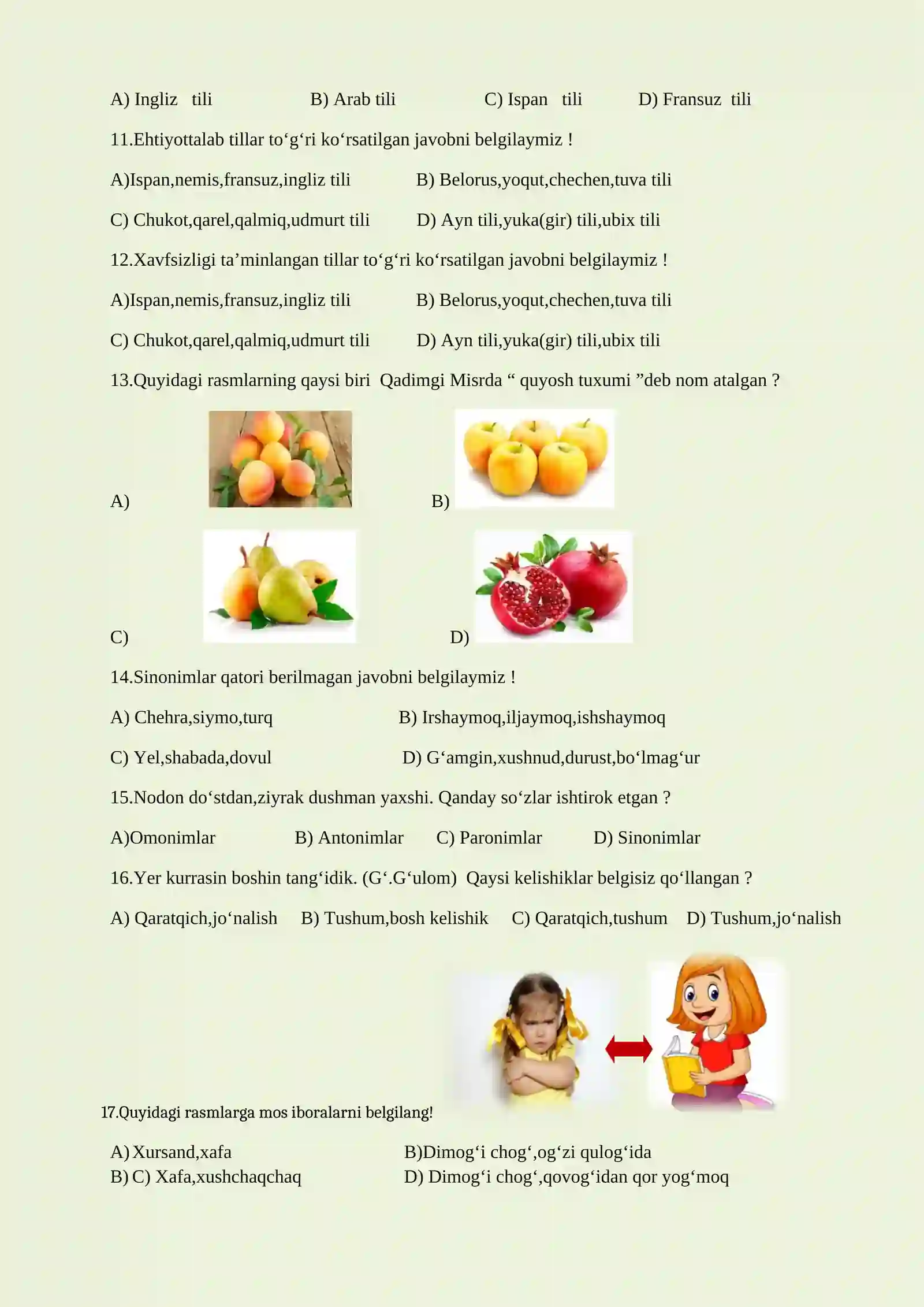 10-sinf ona tili fanidan 4-chorak testi 2