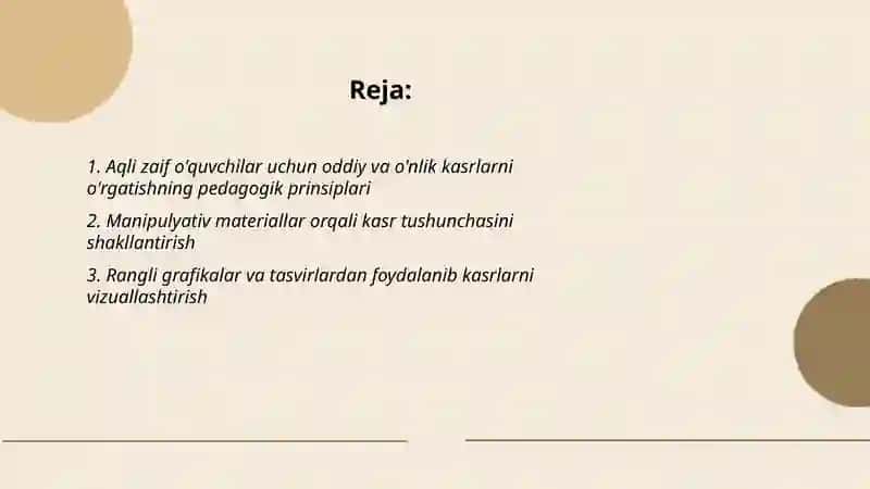 Aqli zaif o'quvchilarga matematikadan oddiy va o'nlik kasrlarni o'rgatish 2