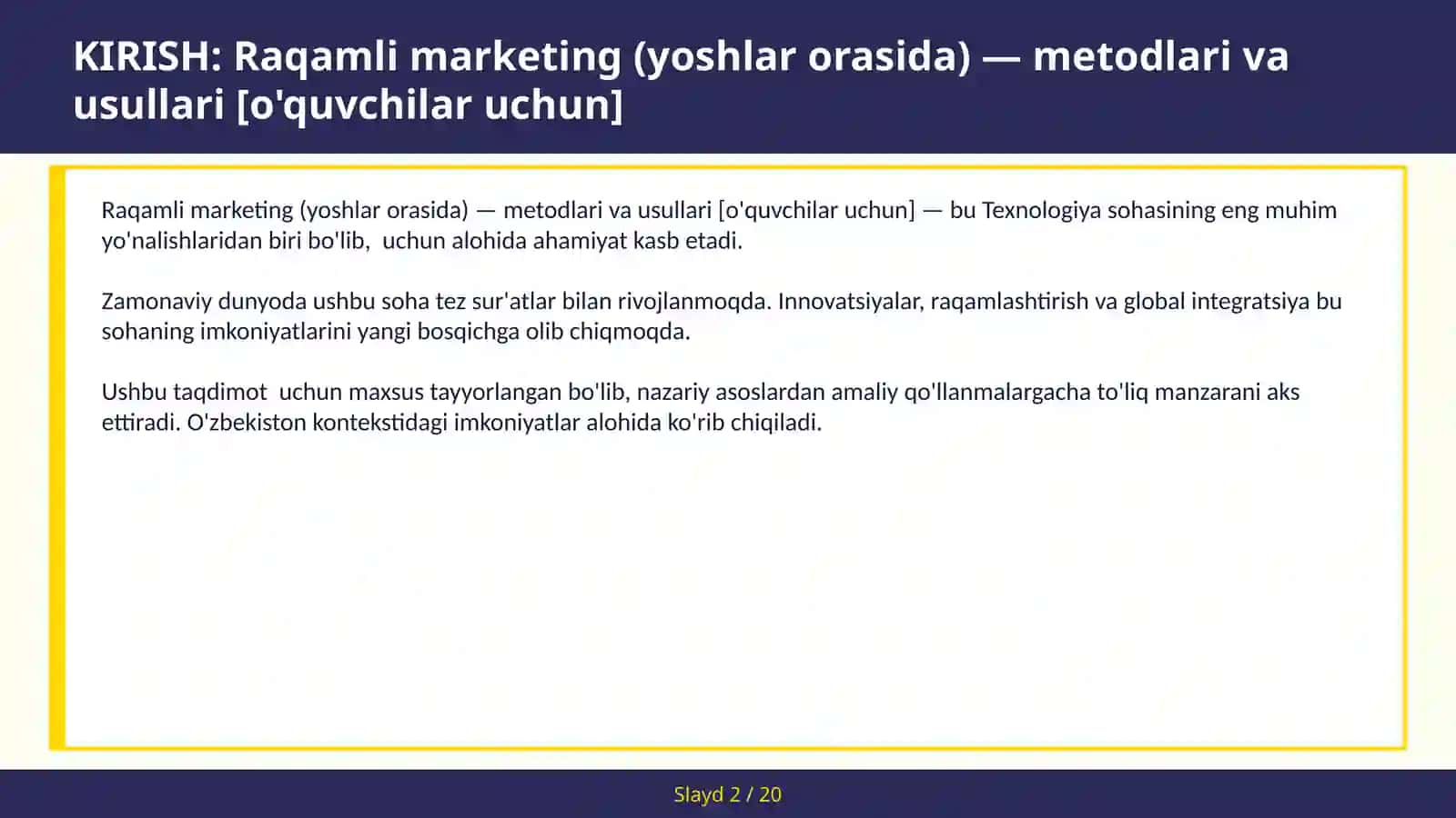 Raqamli marketing (Yoshlar orasida) - Metodlari va usullari [o'quvchilar uchun] 2