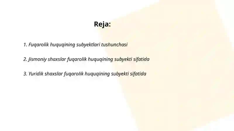 Fuqarolik huquqining subyektlari va obyektlari 2