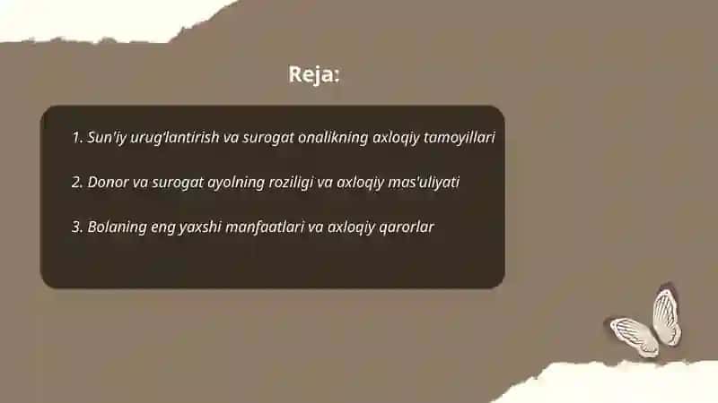 Sun'iy urugʻlantirish surogat onalik axloqiy jihatlari 2