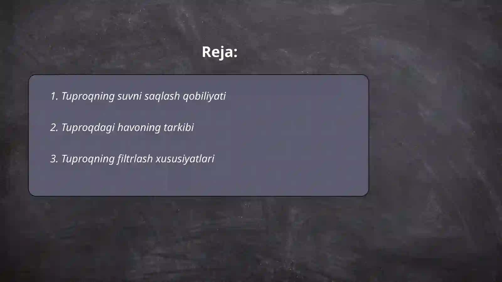Tuproqning suv xossalari va havo xossasi. Tuproq unumdorligi turlari va uni oshirish yo'llari 2