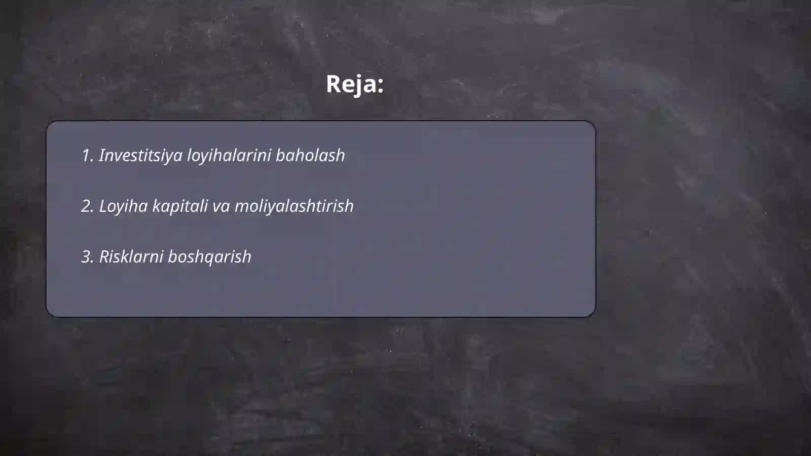 Investitsiya Loyihalarini boshqarish fanlararo fansifatida 2