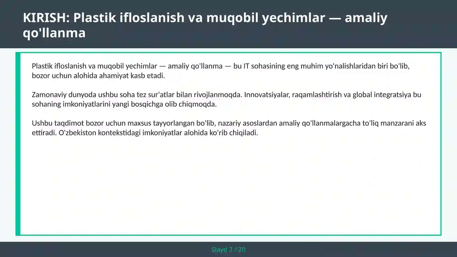 Plastik ifloslanish va muqobil yechimlar — amaliy qo'llanma 2