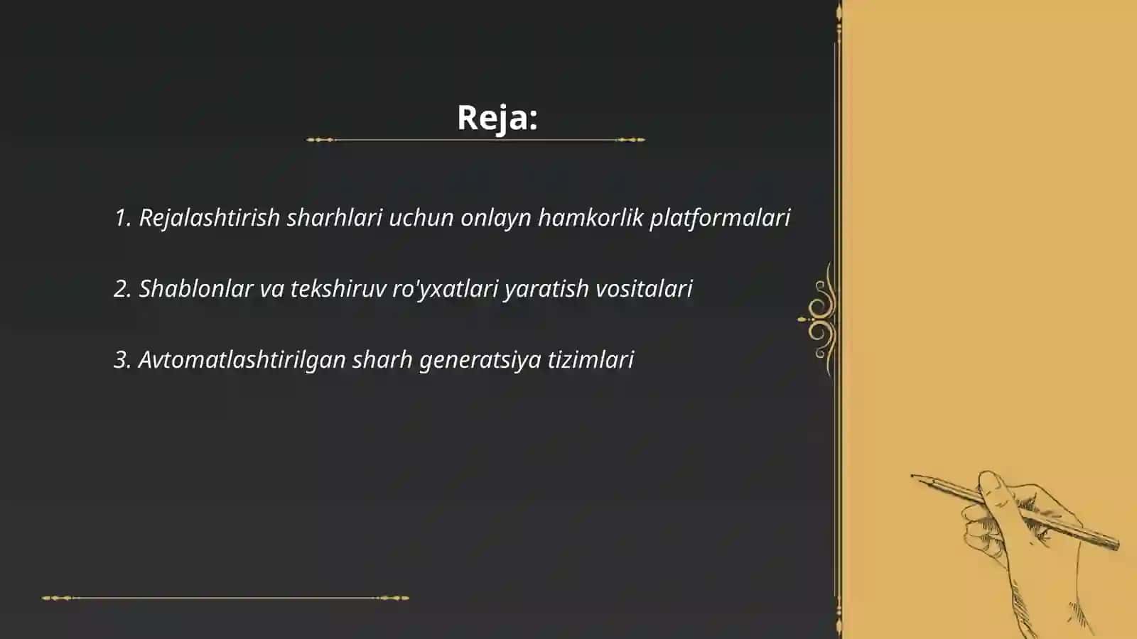 Rejalashtirishda sharh yaratish vositalari 2