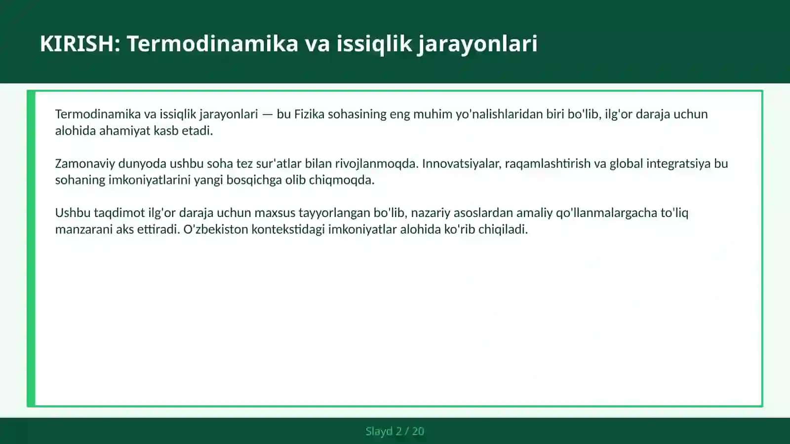 Termodinamika va Issiqlik Jarayonlari 2