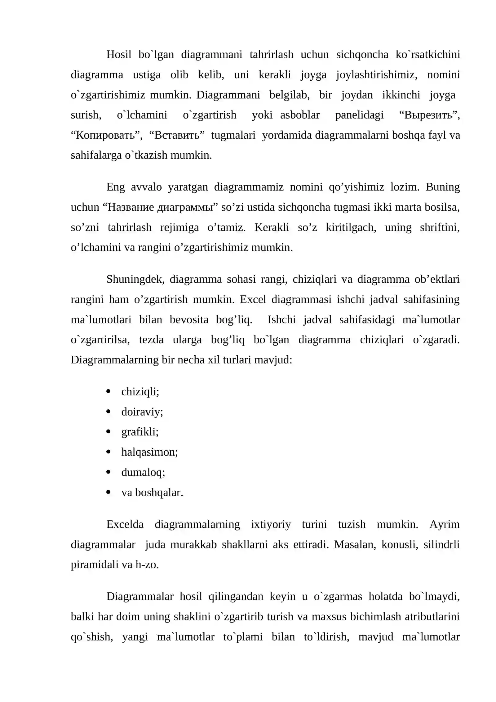 Excel daturida diagrammalar bilan ishlash 2
