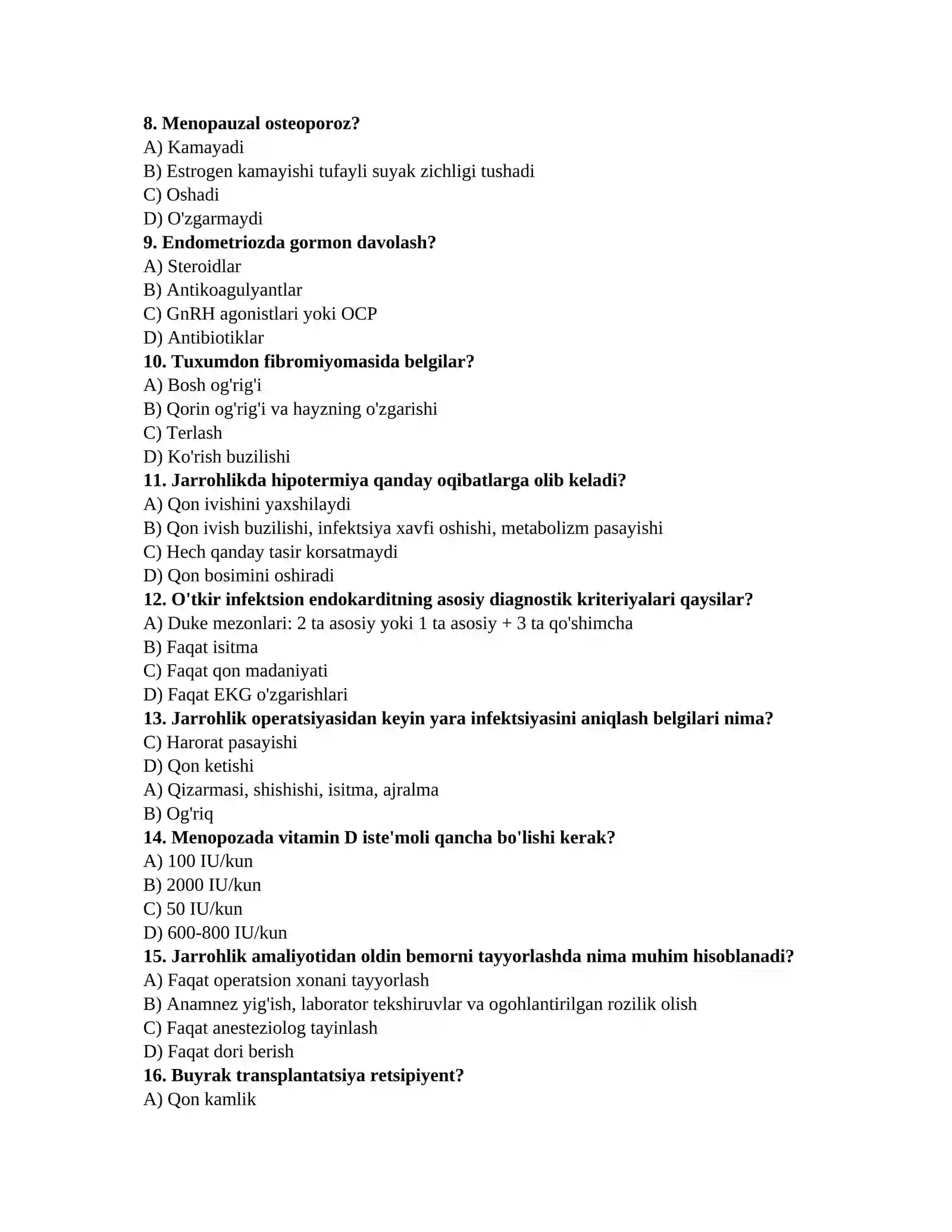 Internatura imtihon testlari 2