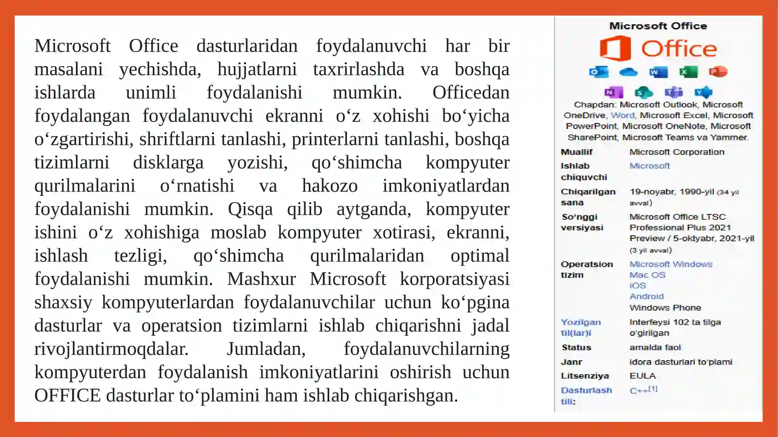 Officedasturlari imkoniyatlari 2