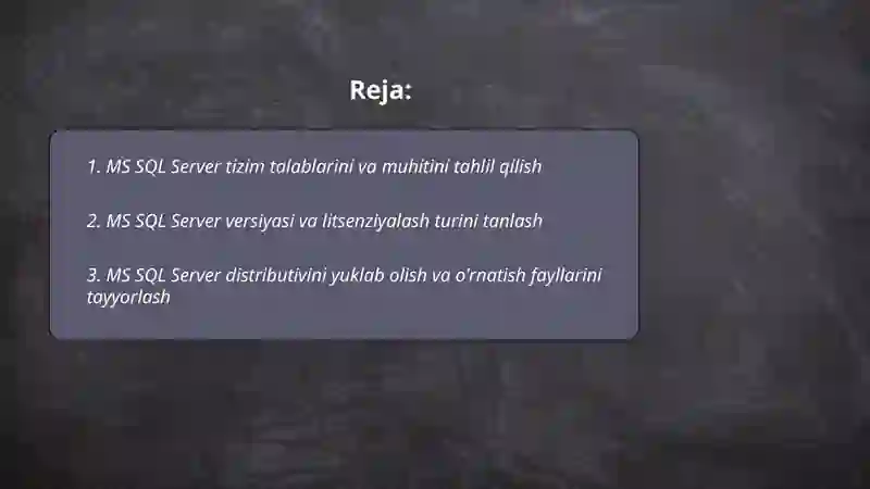 MS SQL Server ma'lumotlar bazasini boshqarish tizimi 2