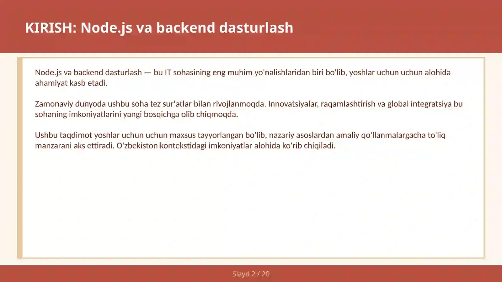 NODE.JS VA BACKEND DASTURLASH 2