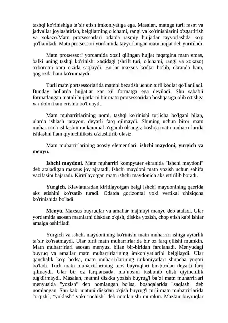 MICROSOFT WORDDA MATNLAR BILAN ISHLASH 2