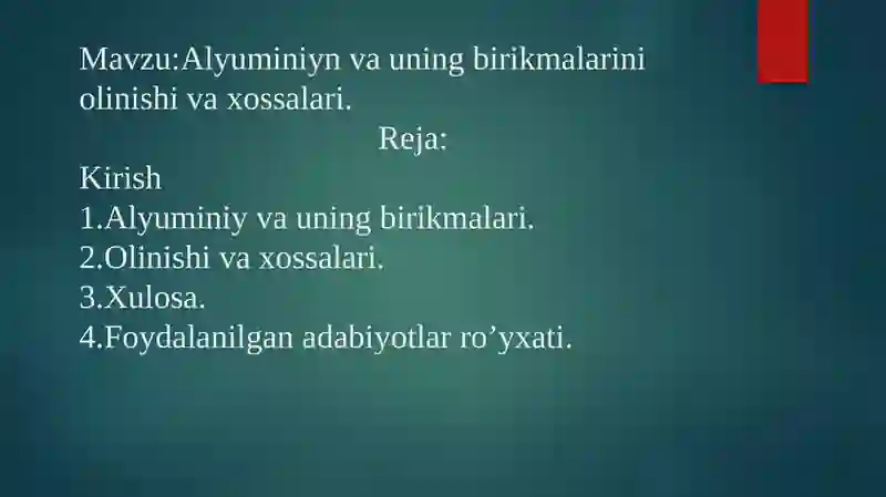 Alyuminiy va uning birikmalari 2