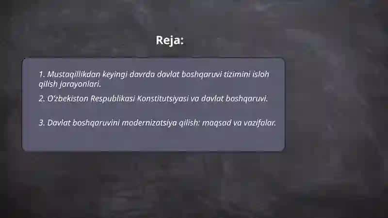 Mustaqillik yillarida davlat boshqaruvi tizimida amalga oshirilayotgan islohotlar 2