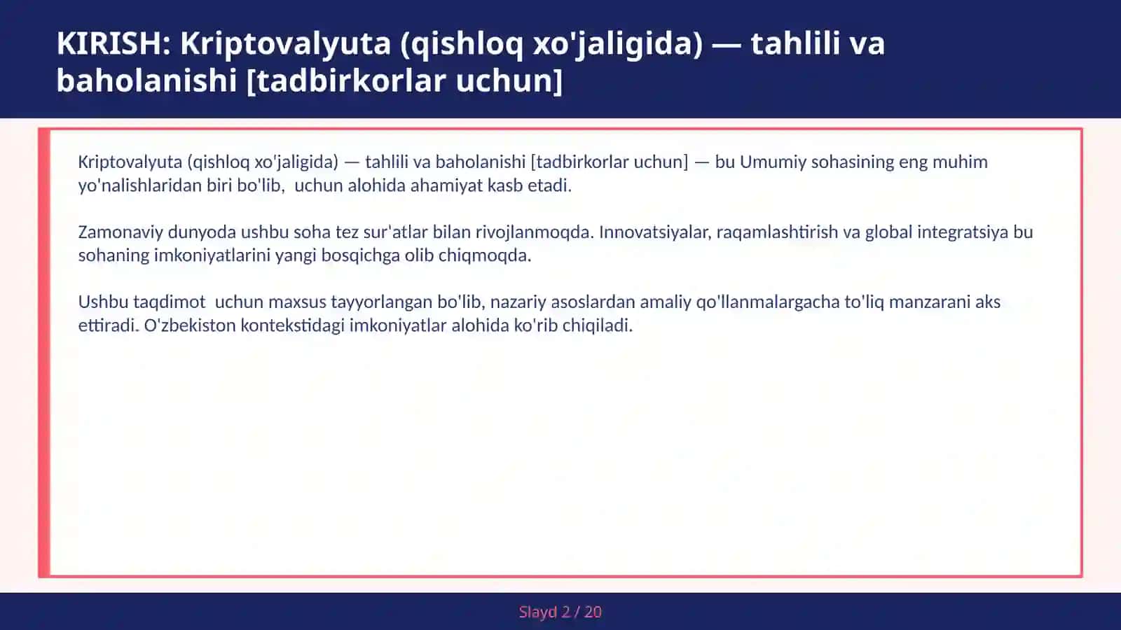 Kriptovalyuta (qishloq xo'jaligida) — tahlili va baholanishi [tadbirkorlar uchun] 2