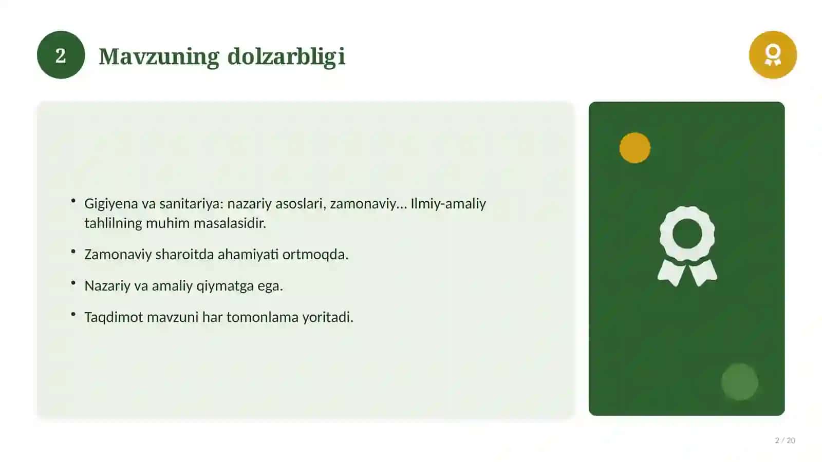 Gigiyena va sanitariya: nazariy asoslari, zamonaviy yondashuvda (Bitiruv malakaviy ishi (diplom)) 2