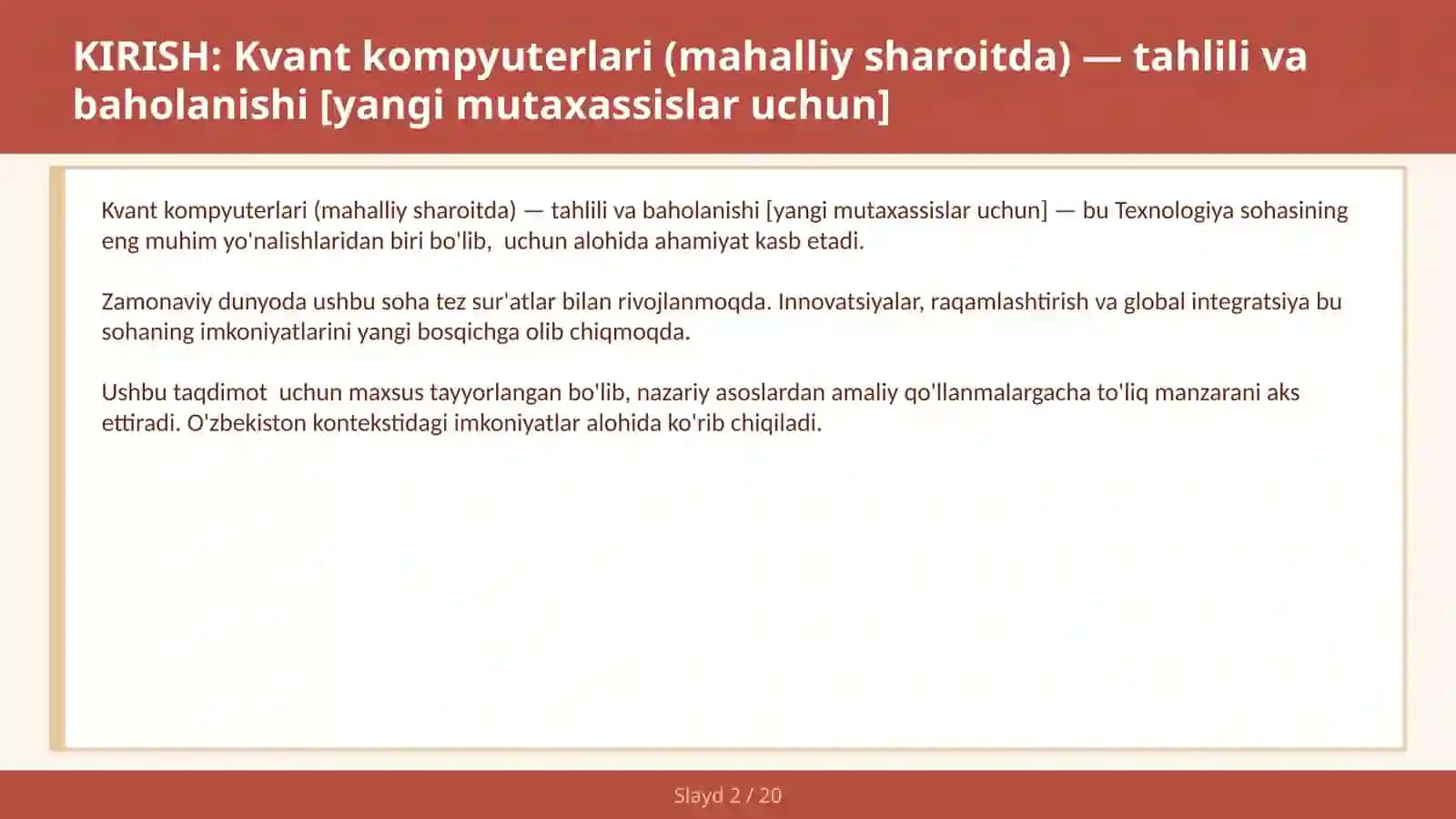 KVANT KOMPYUTERLARI (MAHALLIY SHAROITDA) — TAHLILI VA BAHOLANISHI [YANGI MUTAXASSISLAR UCHUN] 2