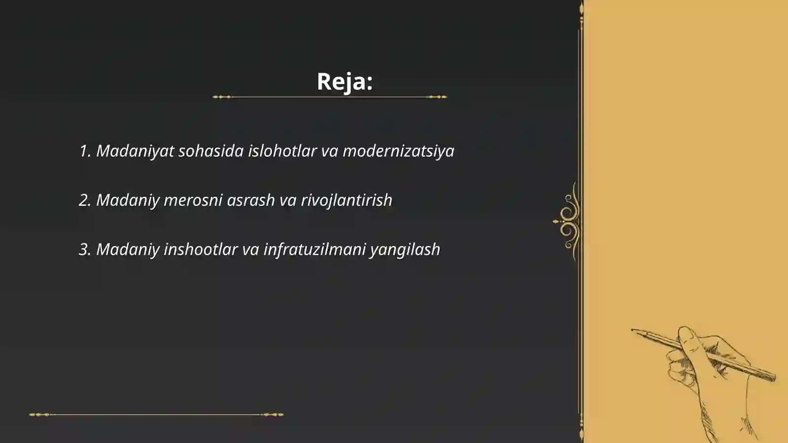 Oʻzbekiston Respublikasining Prezidenti Shavkat Mirziyoyevning Madaniyat va Turizm sohasiga doir islohotlari 2