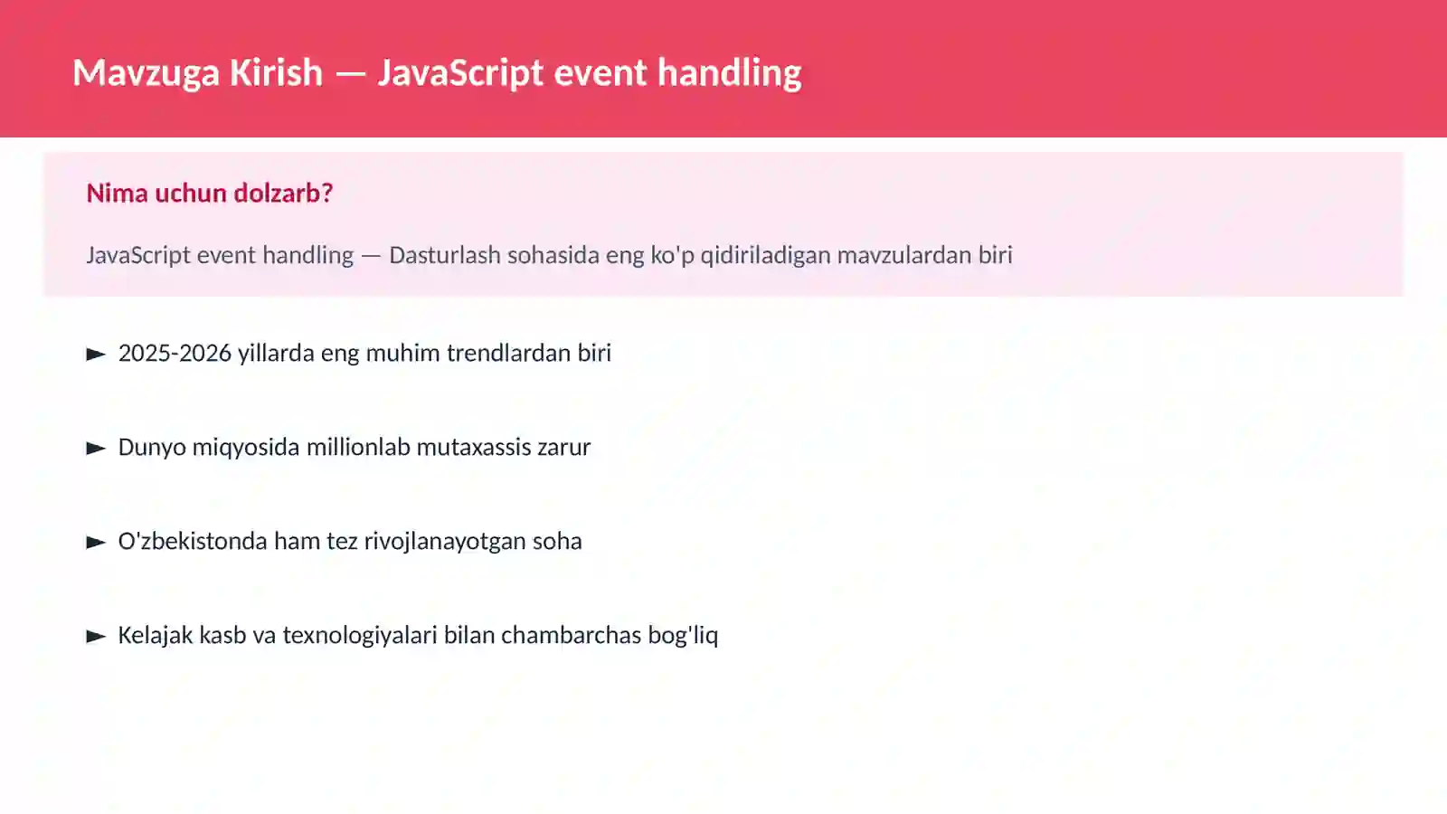 DASTURLASH | JAVASCRIPT VA WEB 2