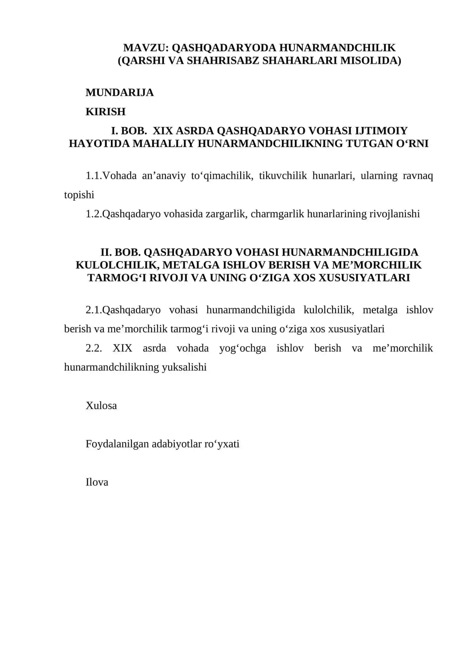 QASHQADARYODA HUNARMANDCHILIK (QARSHI VA SHAHRISABZ SHAHARLARI MISOLIDA) 2