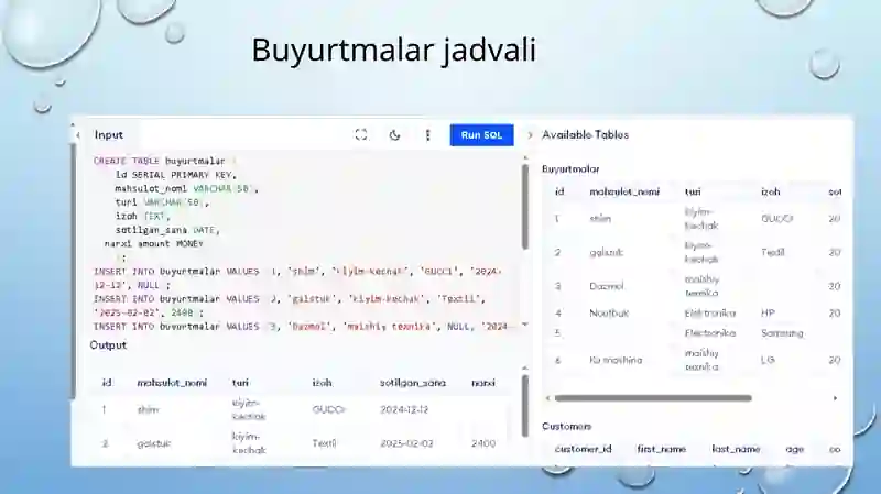 SQL da Sanabilanishlash funksiyalari 2
