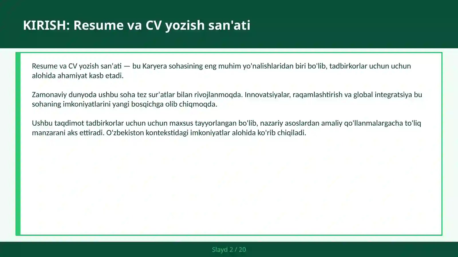 Resume va CV yozish san'ati 2