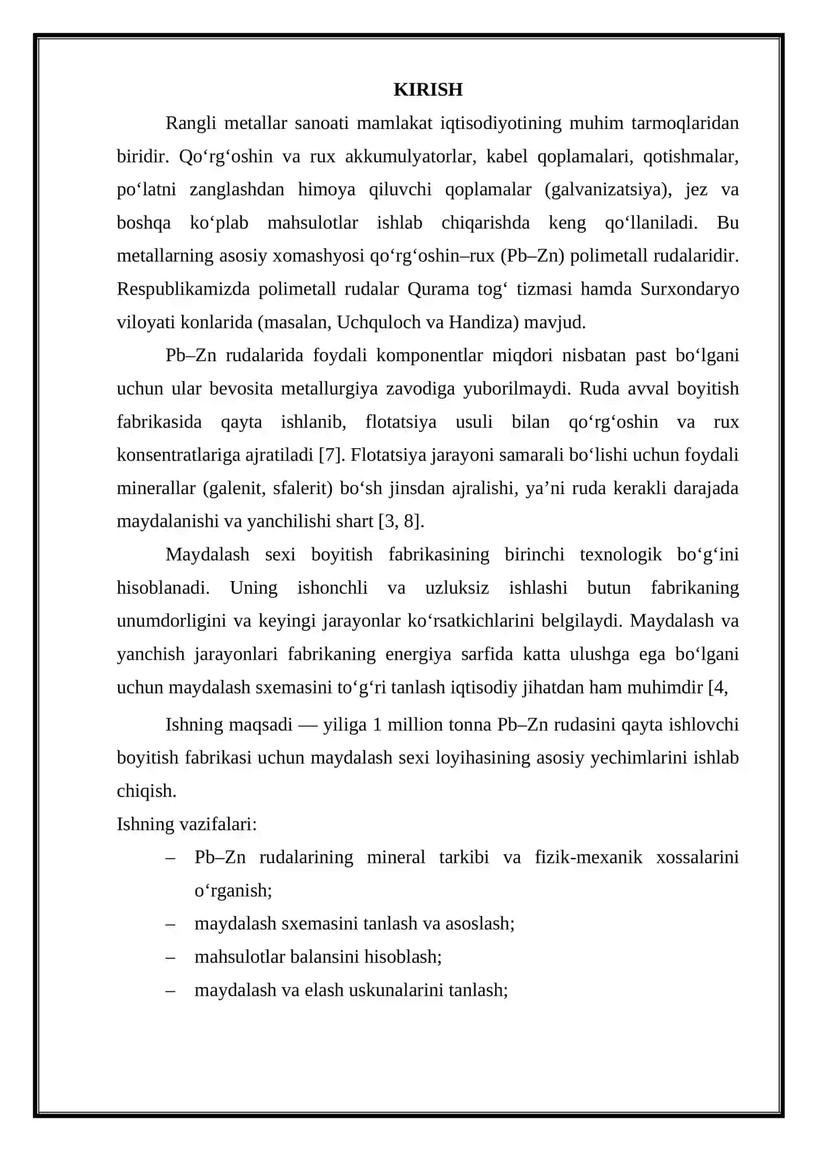 "Pb rudasini qayta ishlovchi maydalash sexi loyihasi" 2