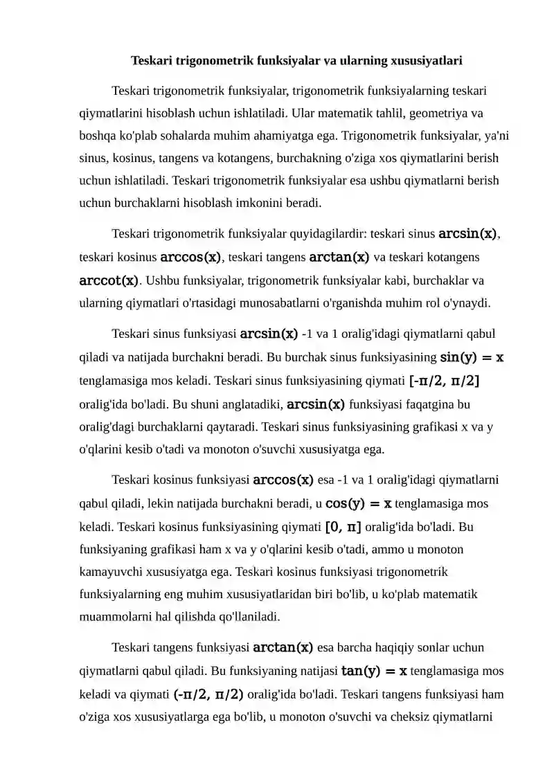 Teskari trigonometrik tenglamalar 2