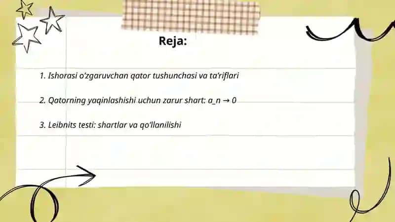 Ishorasi o’zgaruvchan qatorning shartlari va absolyut yaqinlashishi 2