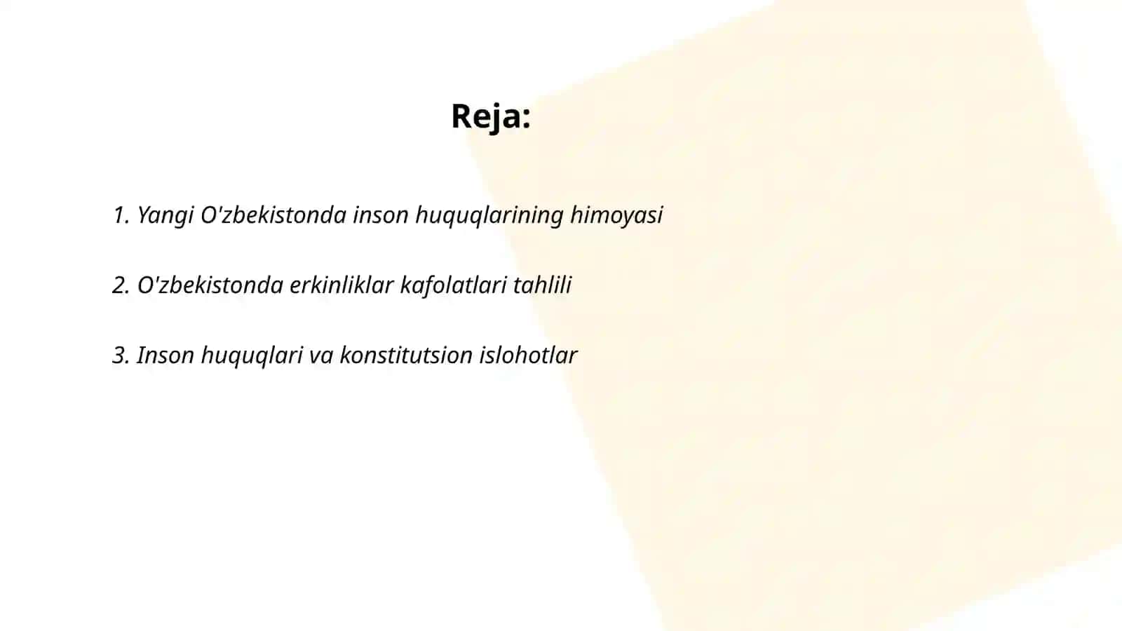 Yangi O'zbekistonda inson haq-huquqlari va erkinliklari kafolatining yaratilishi mavuzga oid manbaalarni tahlil qilish 2
