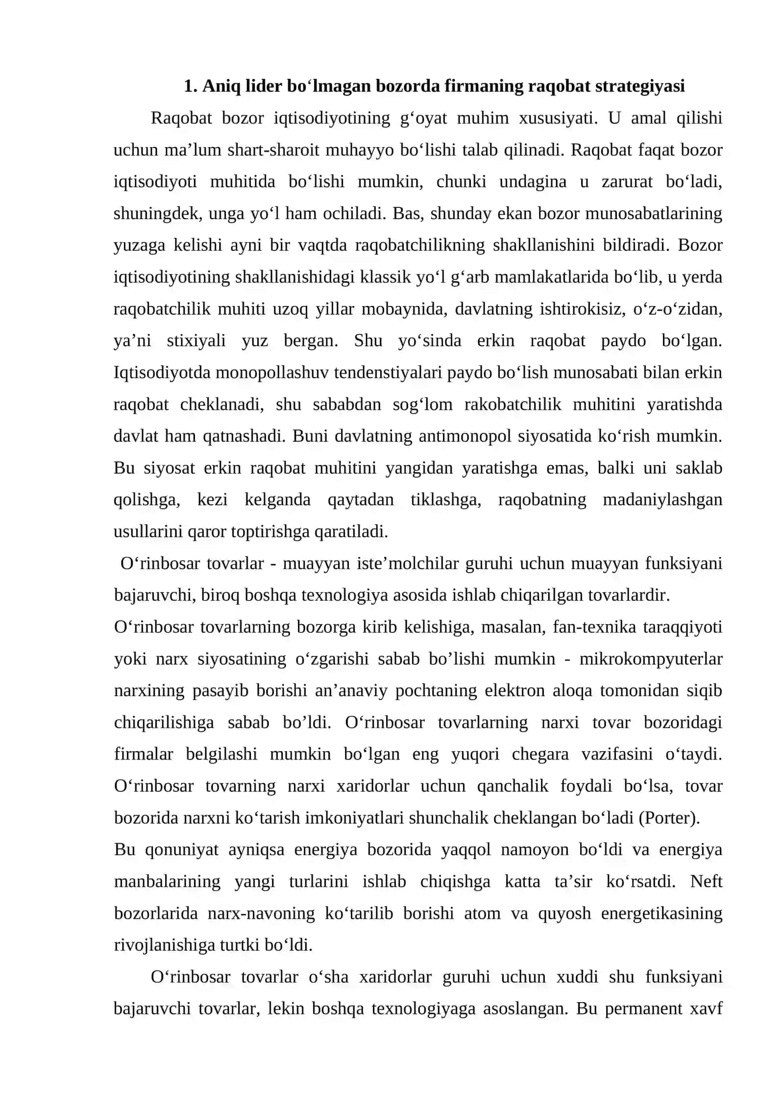 Raqobatli strategiyalar va raqobatli pozitsiyalari 2