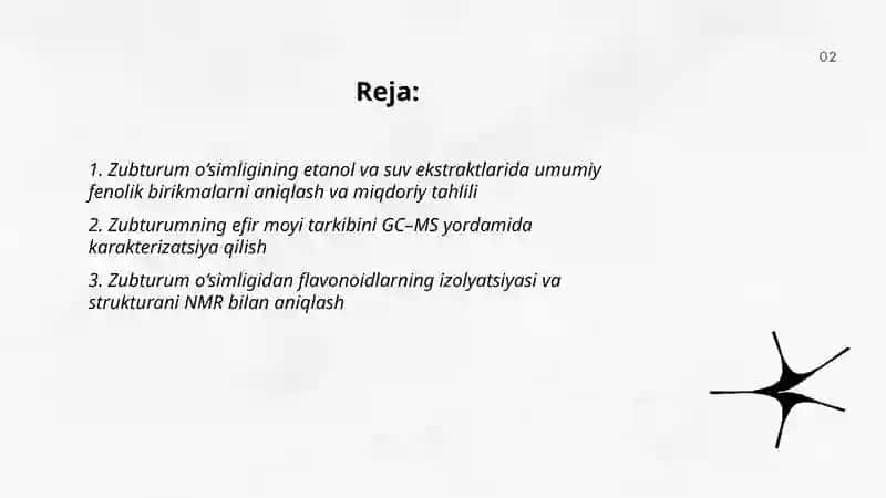Zubturum o‘simligining shifobaxsh moddalarini kimyoviy o‘rganish 2
