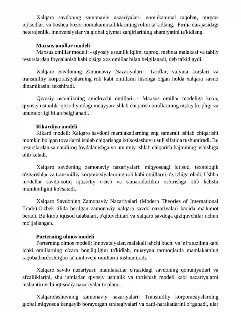 Xalqaro Savdoning Zamonaviy Nazariyalari 2