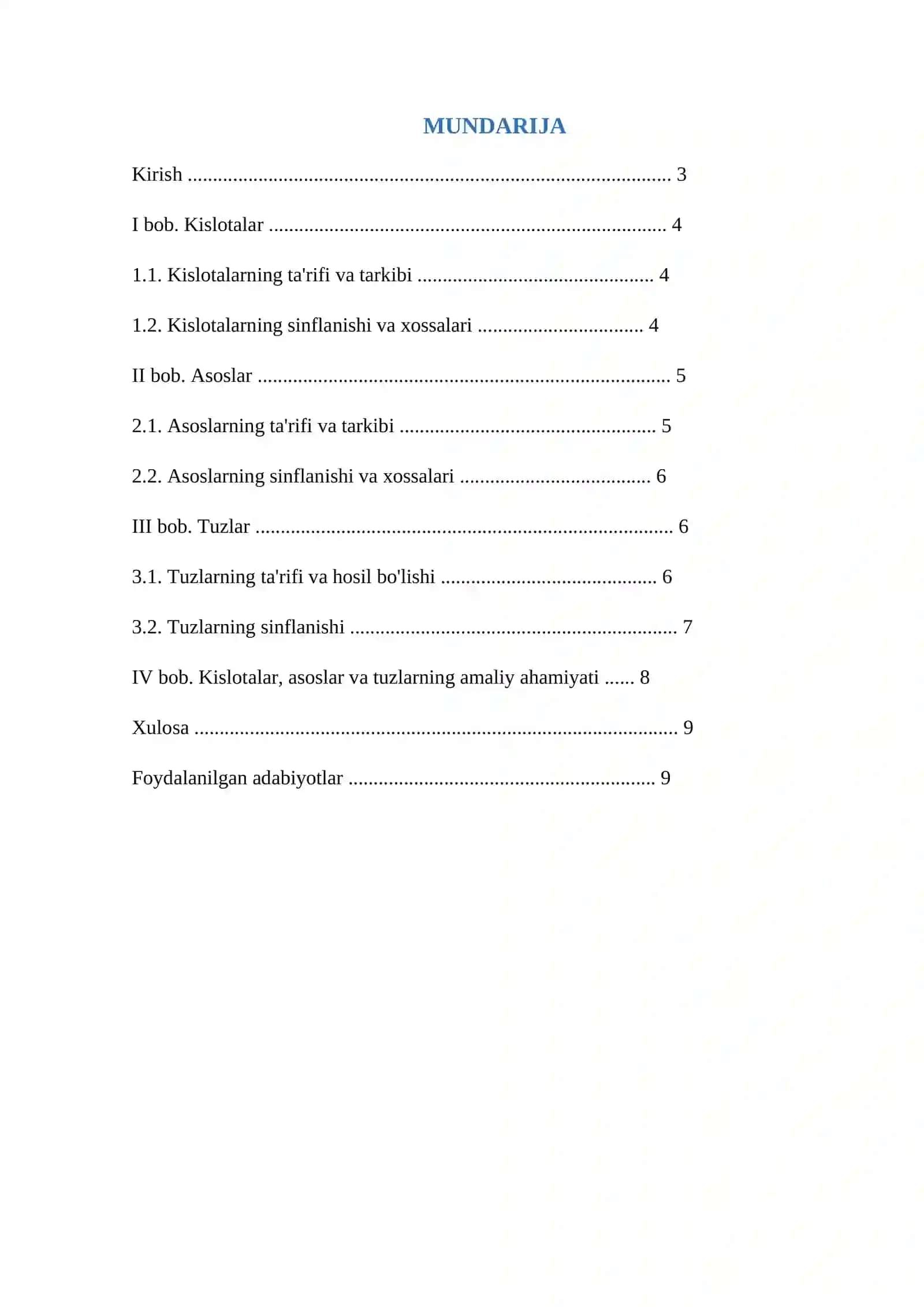 Kimyodan tayyor referat: Kislotalar,asoslar va tuzlar 2