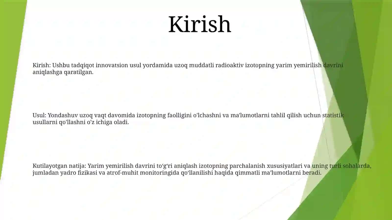Uzoq Yashovchi Radioaktiv Izotopining Yarim YemirilishDavriniAniqlash 2