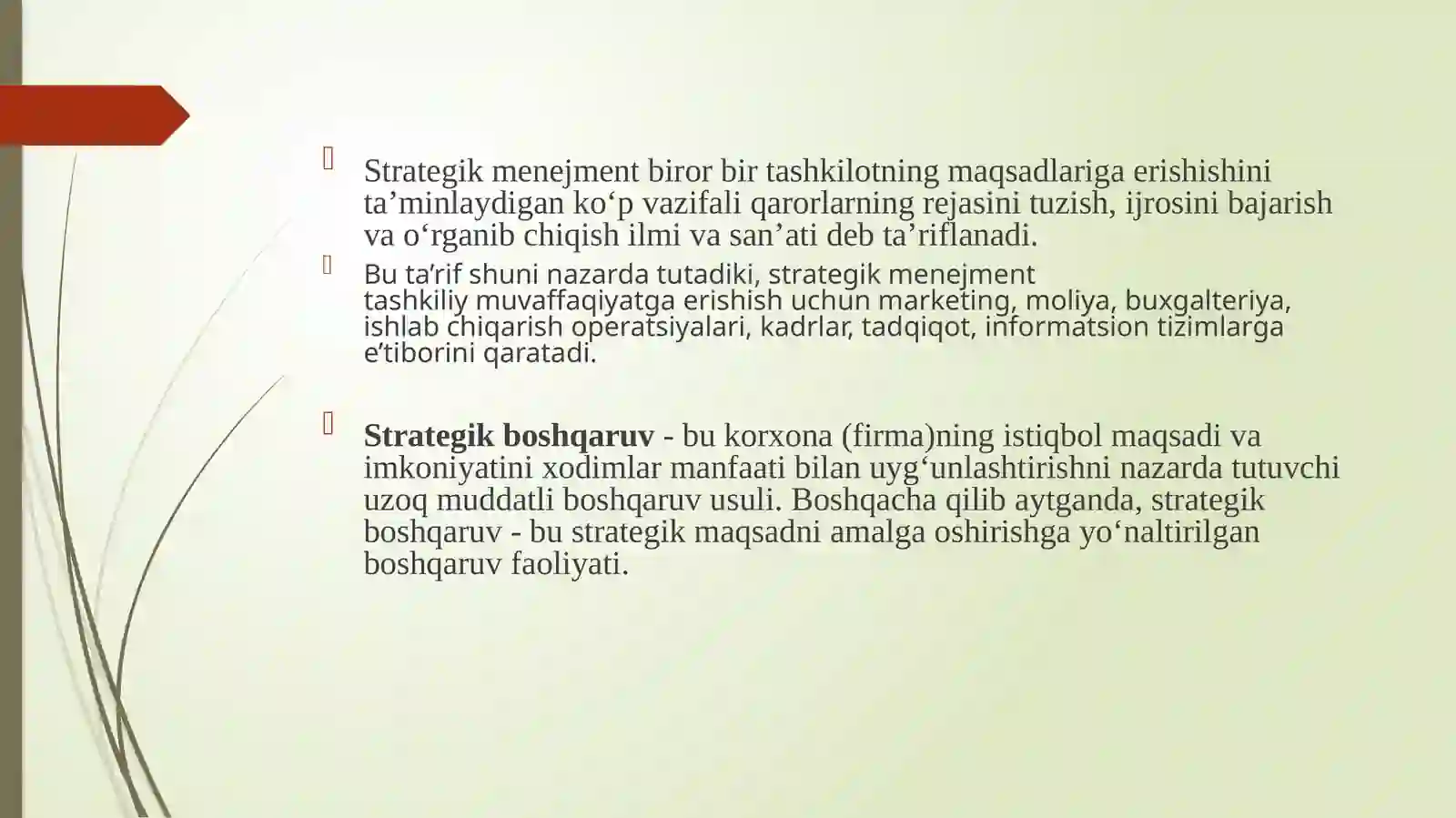 Strategik boshqaruv fanining predmeti va boshqaruv jarayoni 2