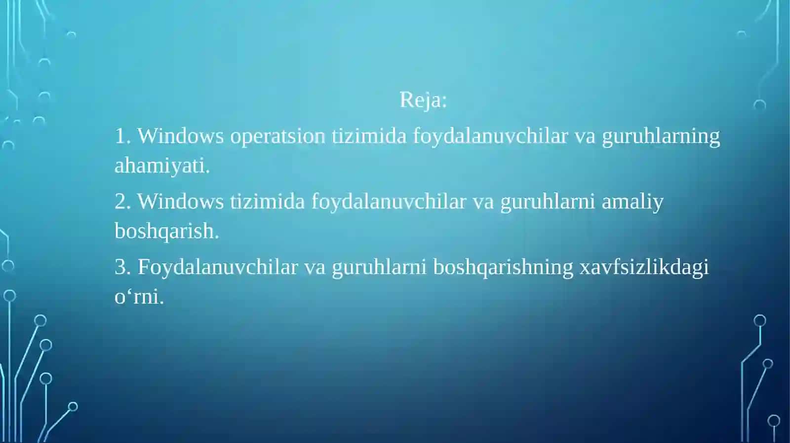 Windows operatsion tizimi da foydalanuvchilar va guruhlarni boshqarish 2