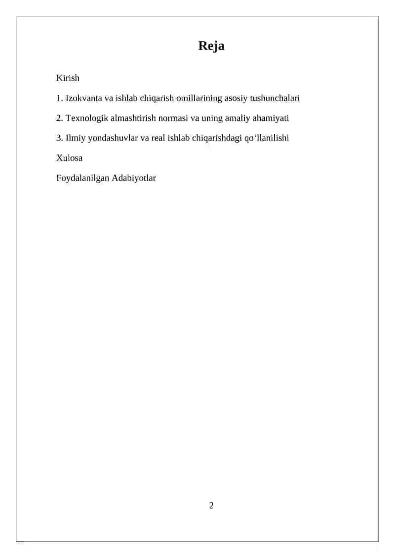 IZOKVANTA VA ISHLAB CHIQARISH OMILLARINI CHEKLI TEXNOLOGIK ALMASHTIRISH NORMASI 2