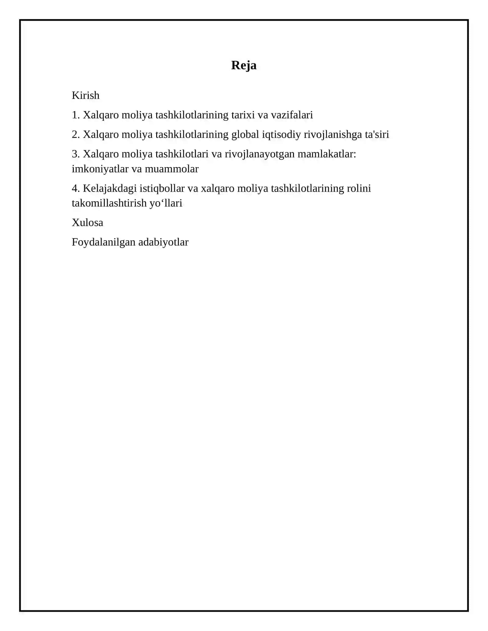 Xalqaro moliya tashkilotlarining global iqtisodiy rivojlanishdagi o'rni 2