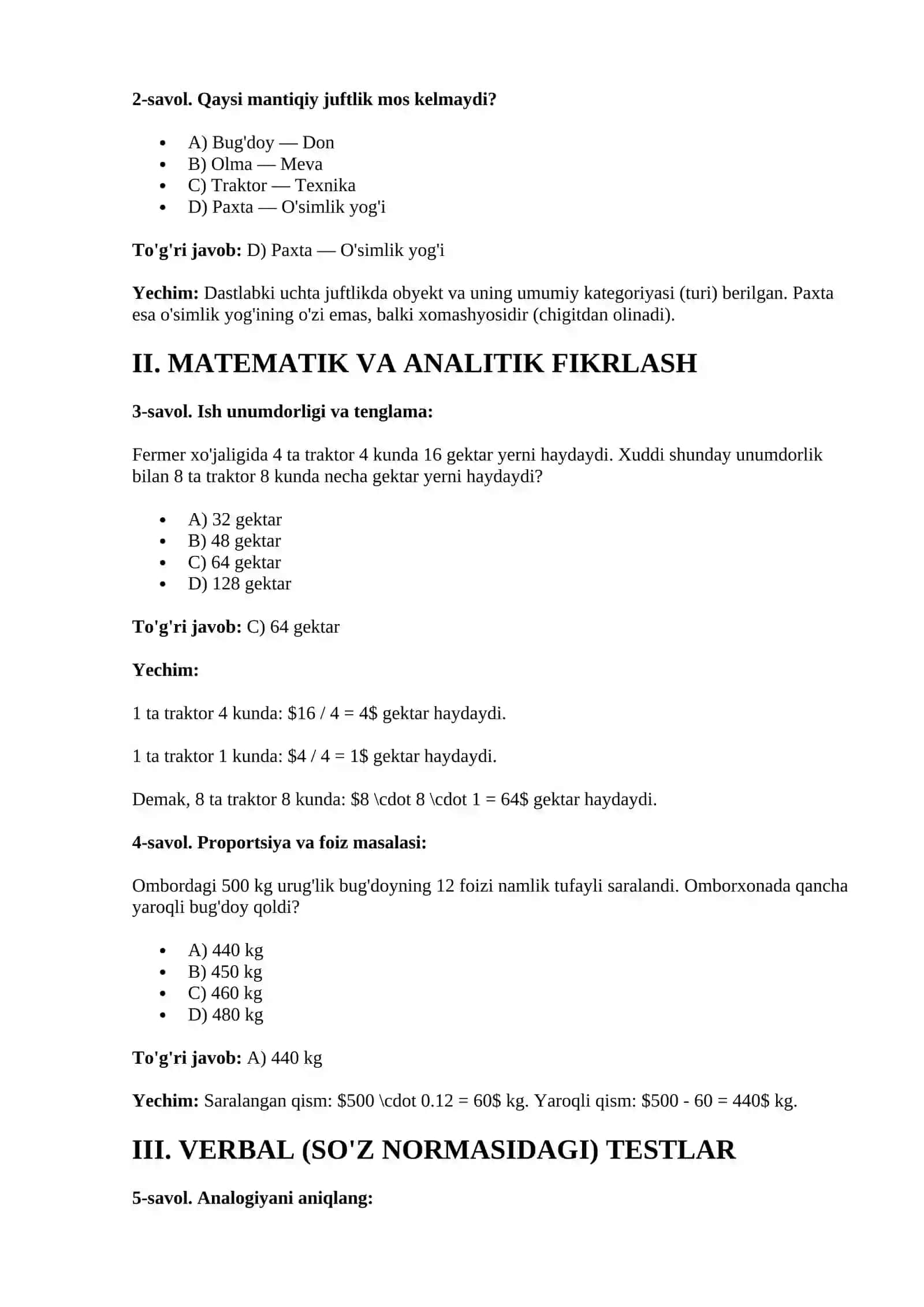 Agros IQ Test 2026 — Yangi Namuna va Savollar Toʻplami 2