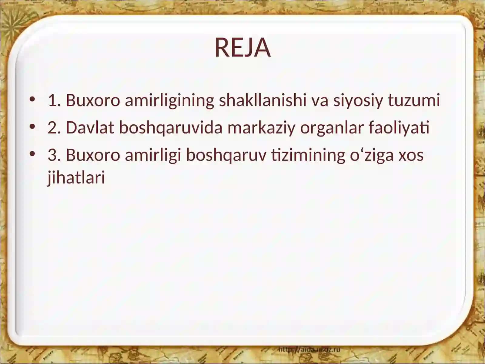 BUXORO AMIRLIGIDA DAVLAT BOSHQARUVI VA SIYOSIY TUZILMA 2