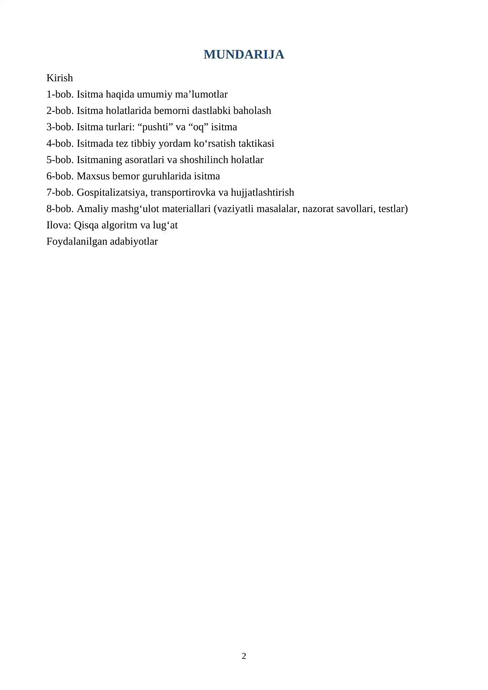 Isitma holatlarida tez tibbiy yordam — o‘quv-uslubiy qo‘llanma 2