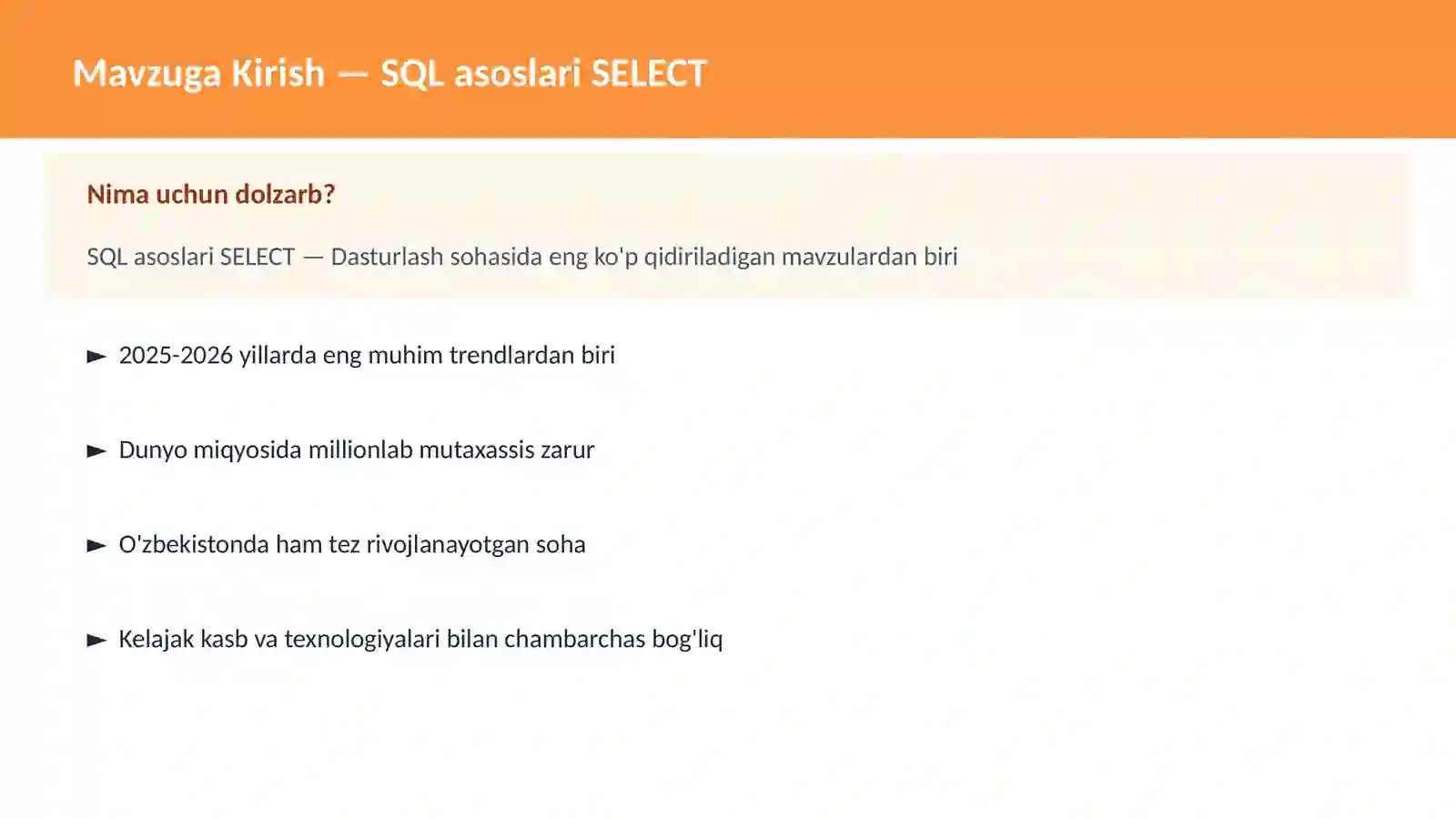 SQL asoslari SELECT 2