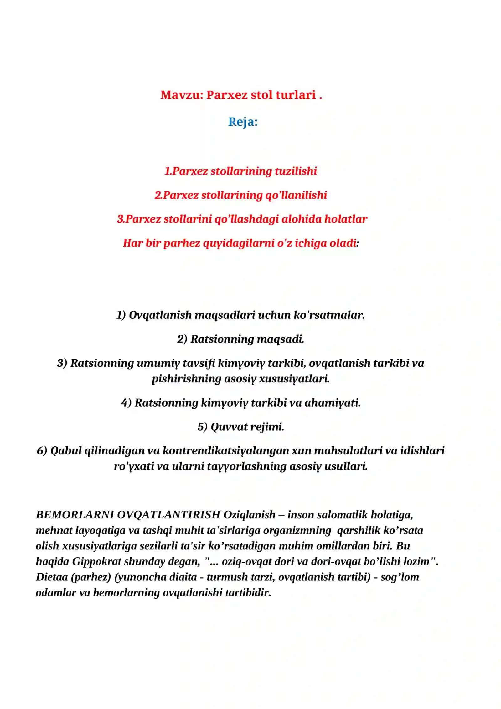 Parxez stol turlari 2