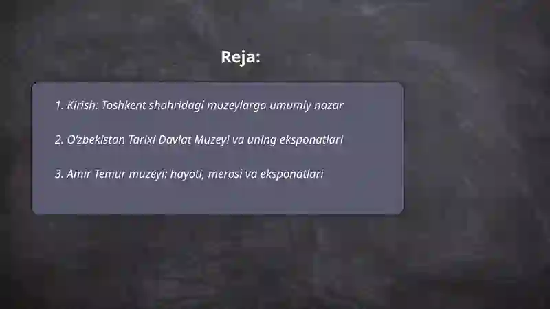 Toshkent shahrida joylashgan muzeylar 2
